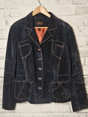 Danier Y2K Genuine Leather Jacket Womens XL Black Contrast Stitch